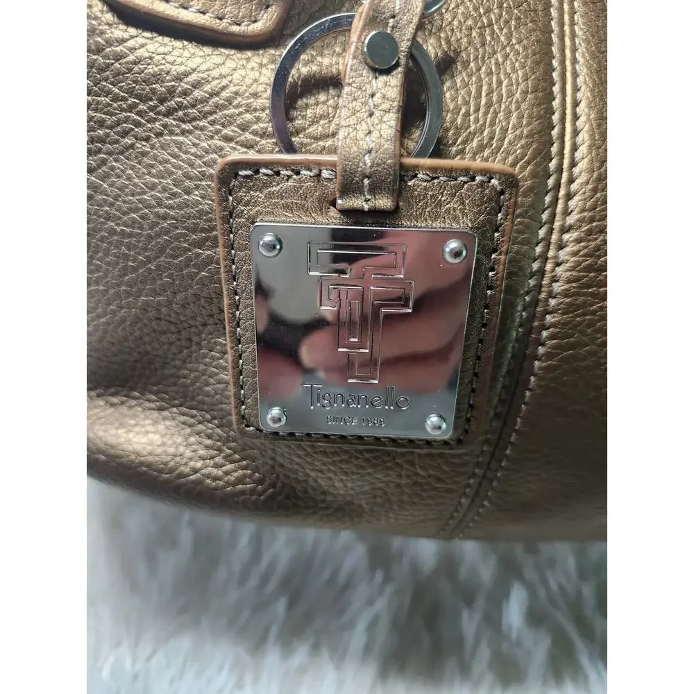 Tignanello Leather Buckle Shoulder Bag Bronze Metallic Y2K Contemporary